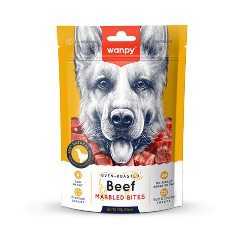 Wanpy Oven Roasted Dog Treat Beef Marbled Bites 100gm