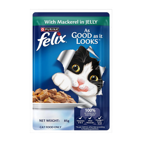 Felix Adult Mackerel in Jelly Wet Cat Food Pouch 85g