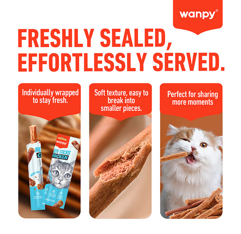 Wanpy Meaty Sticks Cat Treat Cat Salmon & Chicken 21gm