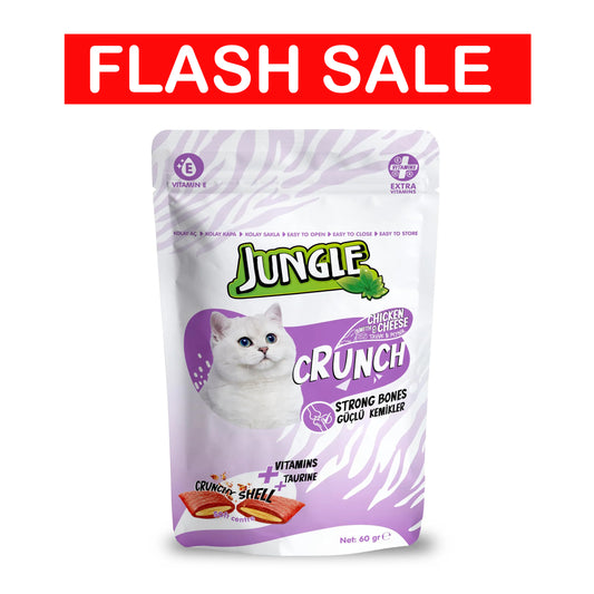 Jungle Crunch Dry Cat Treat Strong Bones with Chicken & Cheese 60gm  expire 06/26