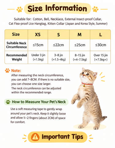 Cotton Pet Bell Collar  Adjustable Collar for Cats