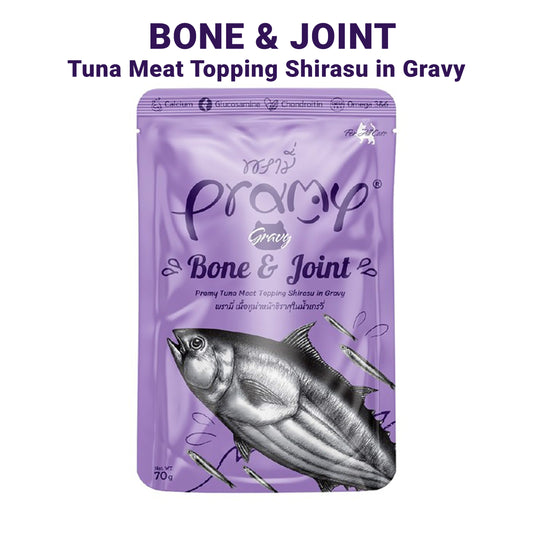 Pramy BONE & JOINT Pouch Tuna Meat Topping Shirasu in Gravy for All Cats 70gm