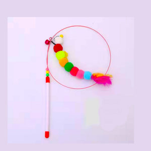 Cat Teaser Wand with Feathers and Bell Interactive Toy