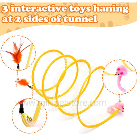 Cat Tunnel Toy with Feather and Mouse Interactive Pet Play Tube