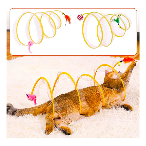 Cat Tunnel Toy with Feather and Mouse Interactive Pet Play Tube