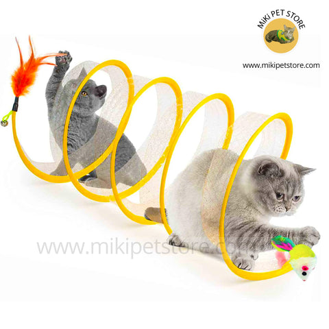 Cat Tunnel Toy with Feather and Mouse Interactive Pet Play Tube