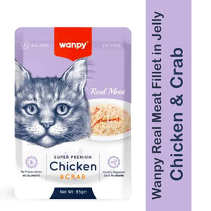 Wanpy Wet Cat Food Real Meat Fillet in Jelly Chicken & Crab 85gm