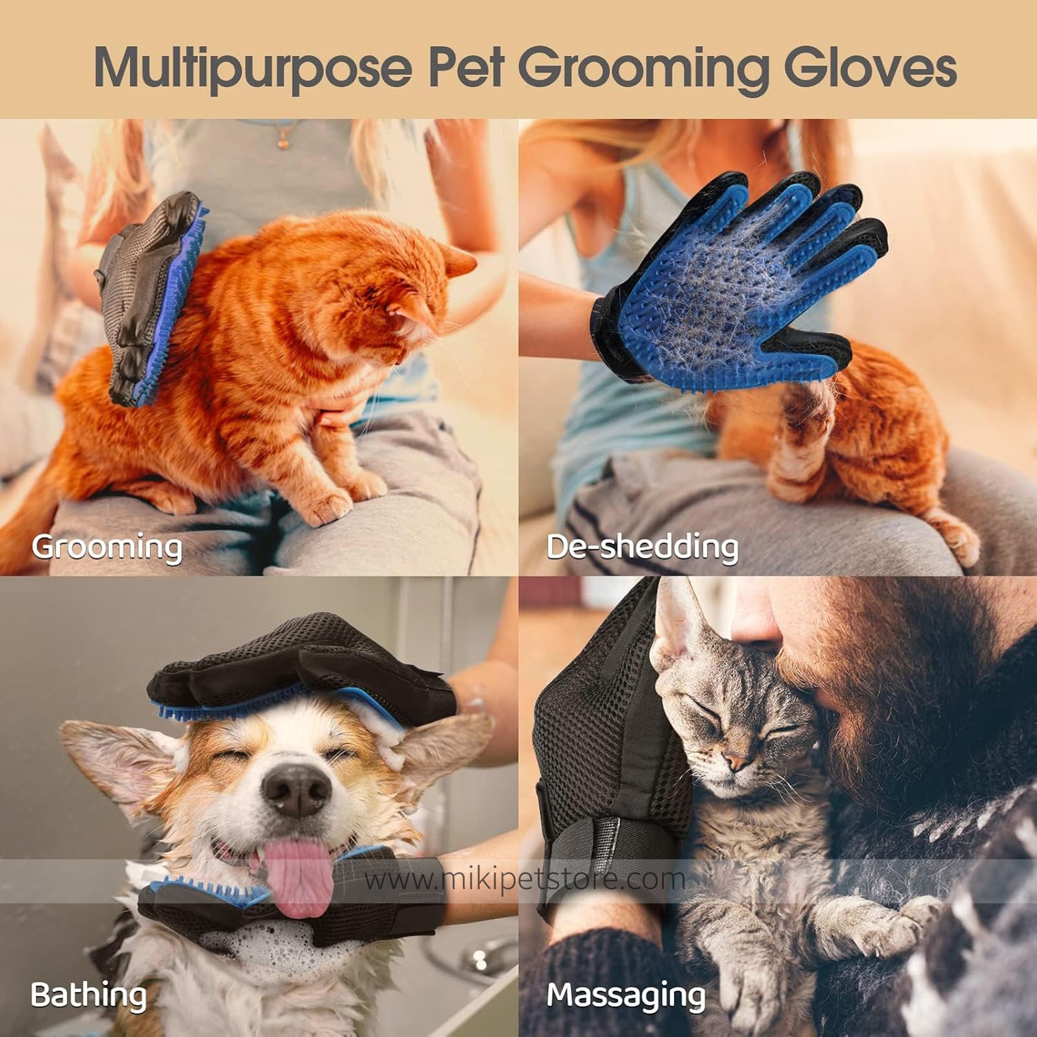 Five Finger Pet Deshedding Gloves Silicone Pet Bath Gloves