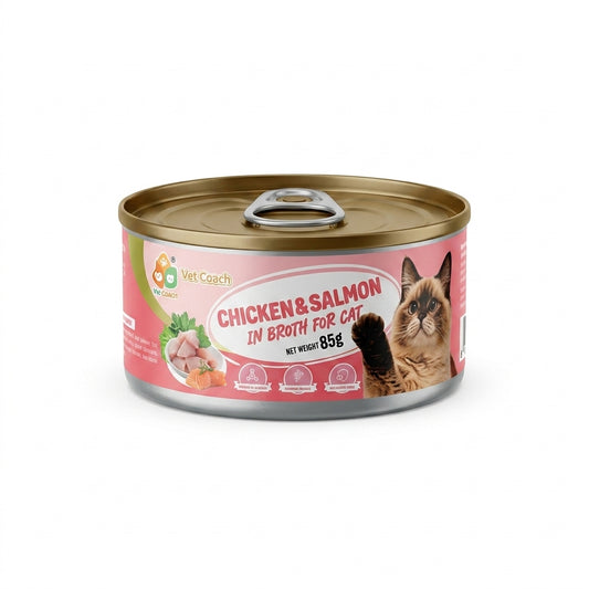 VET COACH BROTH CANNED CHICKEN & SALMON 85G