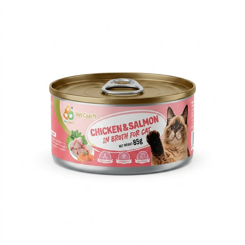 VET COACH BROTH CANNED CHICKEN & SALMON 85G