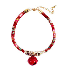 Japanese Style Cat Collar with Bell Solid Pattern Adjustable Necklace for Cats