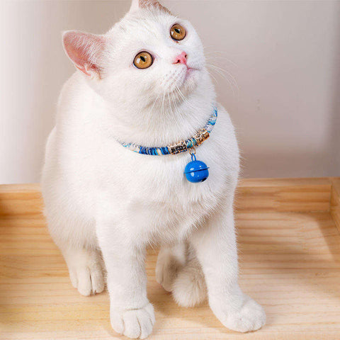 Japanese Style Cat Collar with Bell Solid Pattern Adjustable Necklace for Cats