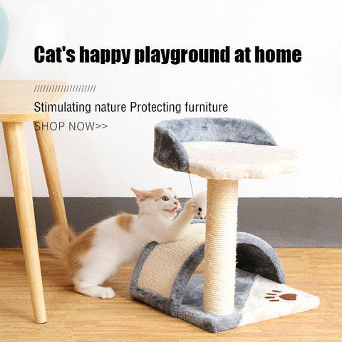 Small Cat Tree and Scratcher with Sisal Post and Jumping Platform