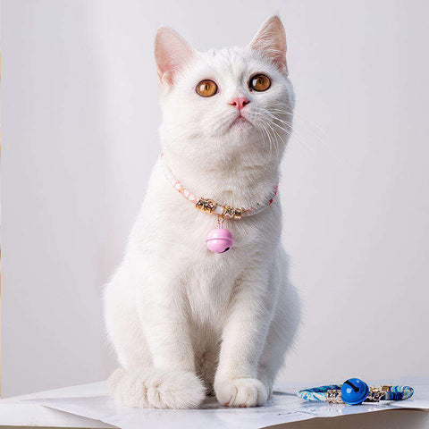 Japanese Style Cat Collar with Bell Solid Pattern Adjustable Necklace for Cats
