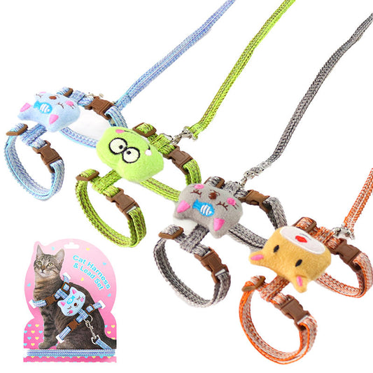 Durable Plaid Nylon & Cotton Escape-Proof Pet Harness and Leash Set for Cats & Small Dogs