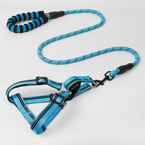 Reflective Double Adjustable Nylon Dog Combo Collar Leash and Harness Set