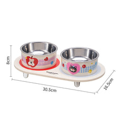 Stainless Steel Elevated Dual Dog & Cat Bowls with Non-Slip Base for Indoor Pets