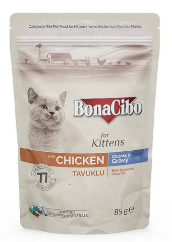BonaCibo Kitten Wet Food Pouches - Chicken 85g