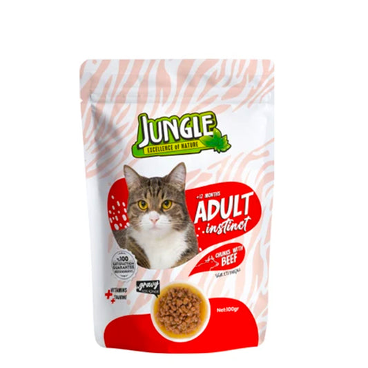 Jungle Adult Cat Food with Beef Chunks Pouch 100 gm