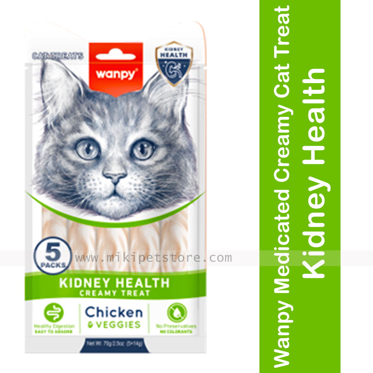 Wanpy Medicated Creamy Cat Treat Kidney Health Chicken & Veggies 70gm