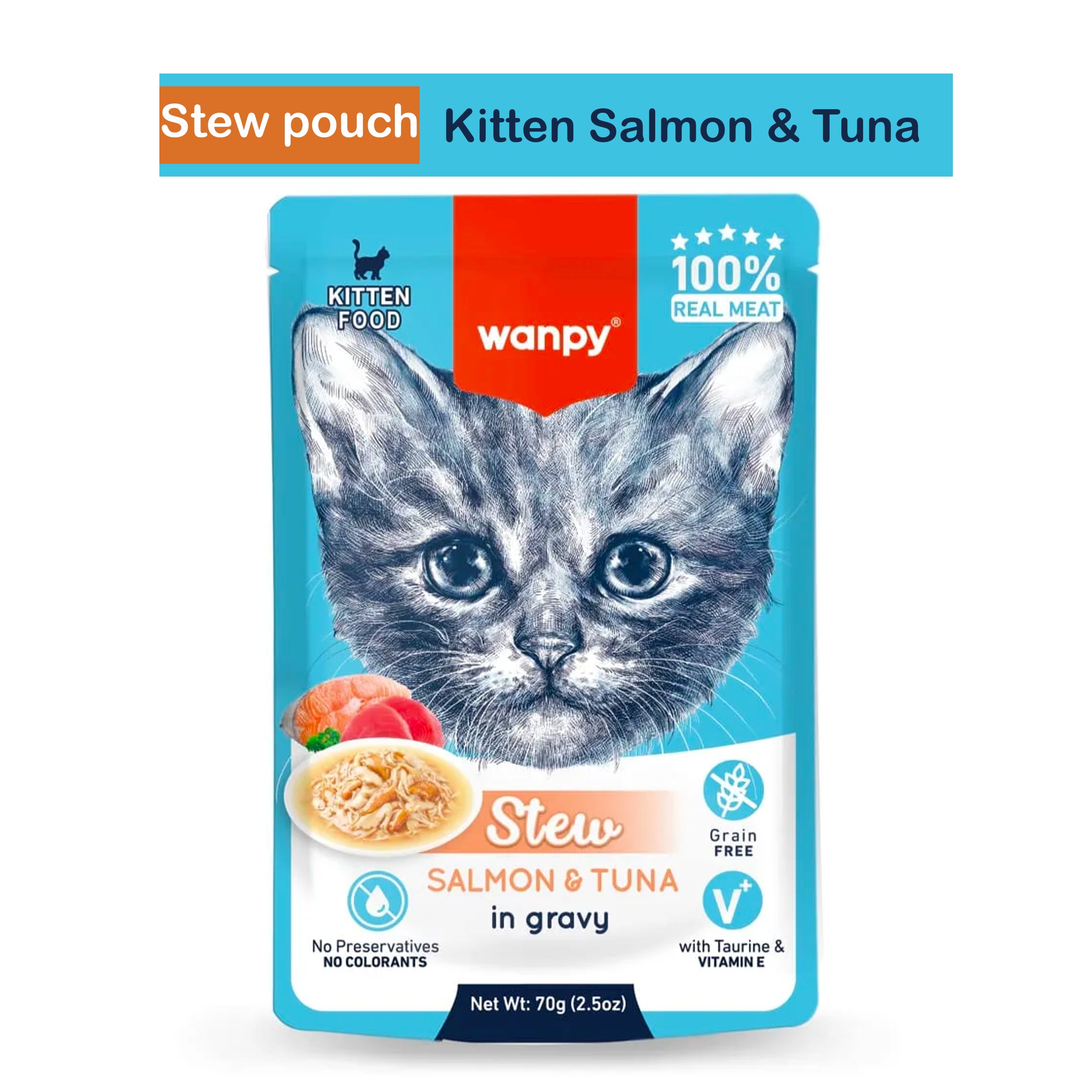 Wanpy Kittten Cat Pouch Stew Salmon and Tuna in Gravy 70g