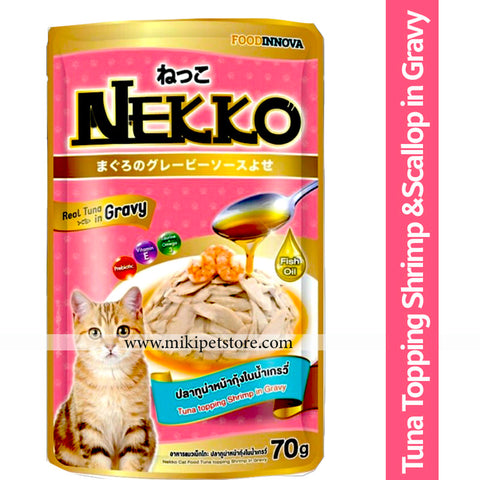 Nekko Pouch 70g Tuna Topping Shrimp and Scallop in Gravy