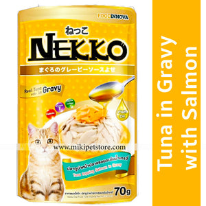 Nekko Tuna in Gravy with Salmon Topping Cat Food Pouch 70gm