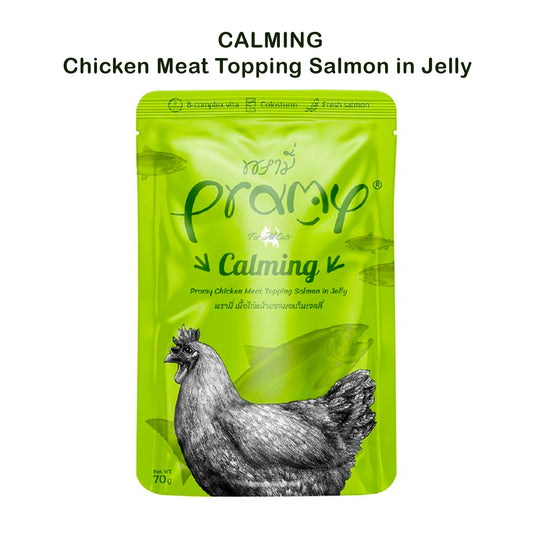 Pramy CALMING Pouch Chicken Meat Topping Salmon in Jelly for Adult 70gm