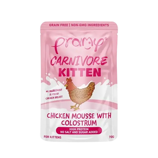Pramy Carnivore Chicken Mousse with Colostrum Wet Food Pouch for Kittens 70g