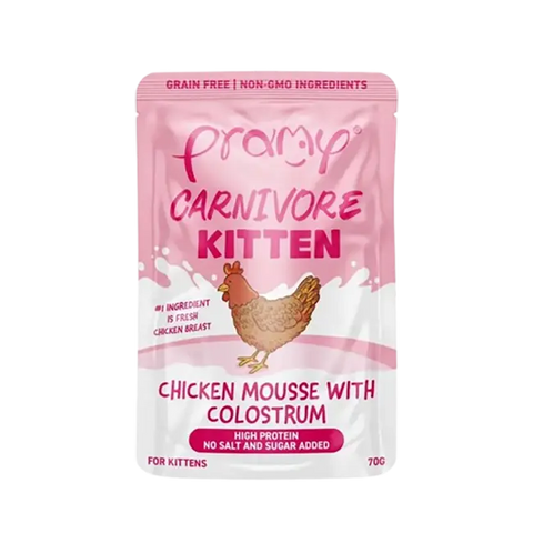 Pramy Carnivore Chicken Mousse with Colostrum Wet Food Pouch for Kittens 70g