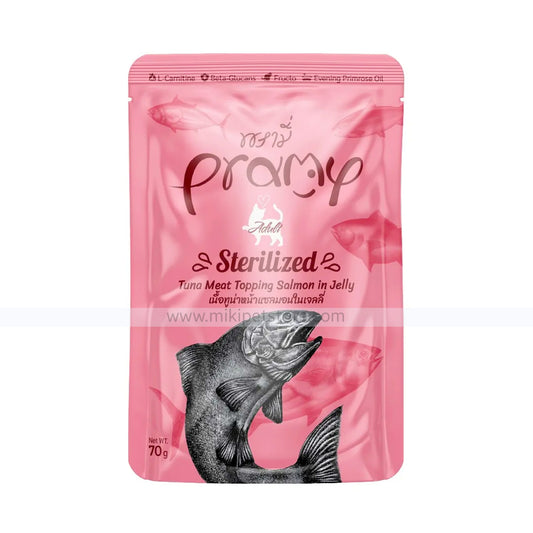 Pramy Cat Pouch Sterilized Tuna Meat Topping Salmon in Jelly – 70g adult 