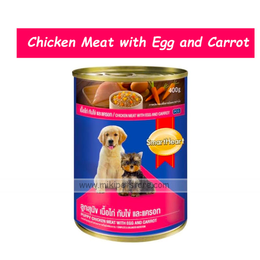 SmartHeart Can Dog Food for Puppies Chicken Meat with Egg and Carrot 400g
