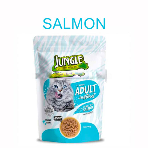 Jungle Adult Pouch Cat Food Chunks with Salmon 100g