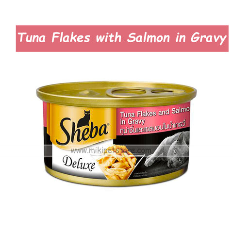 Sheba Deluxe Tuna Flakes with Salmon in Gravy 85g – Premium Wet Cat Food for Adult Cats