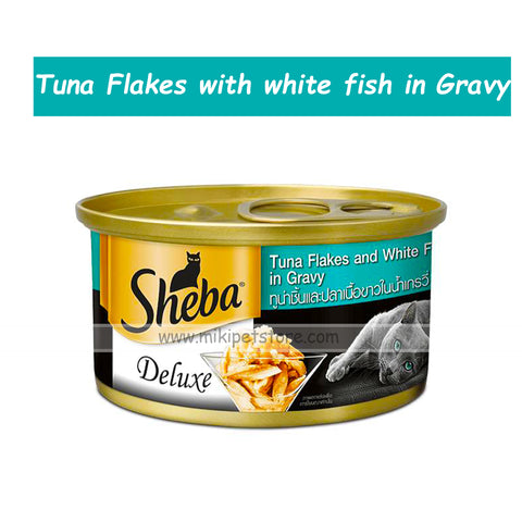 Sheba Can Tuna Flakes with White Fish in Gravy 85g – Premium Wet Cat Food for Adult Cats