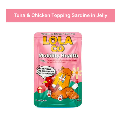Lola & Co MOBILITY HEALTH Pouch Cat Food Tuna & Chicken Topping Sardine in Jelly for All Cats 80gm