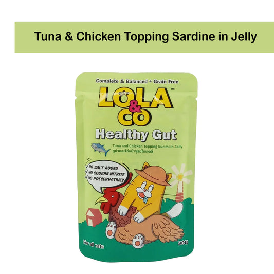 Lola & Co HEALTHY GUT Pouch Tuna &Chicken Topping Surimi in Jelly for All Cats 80gm