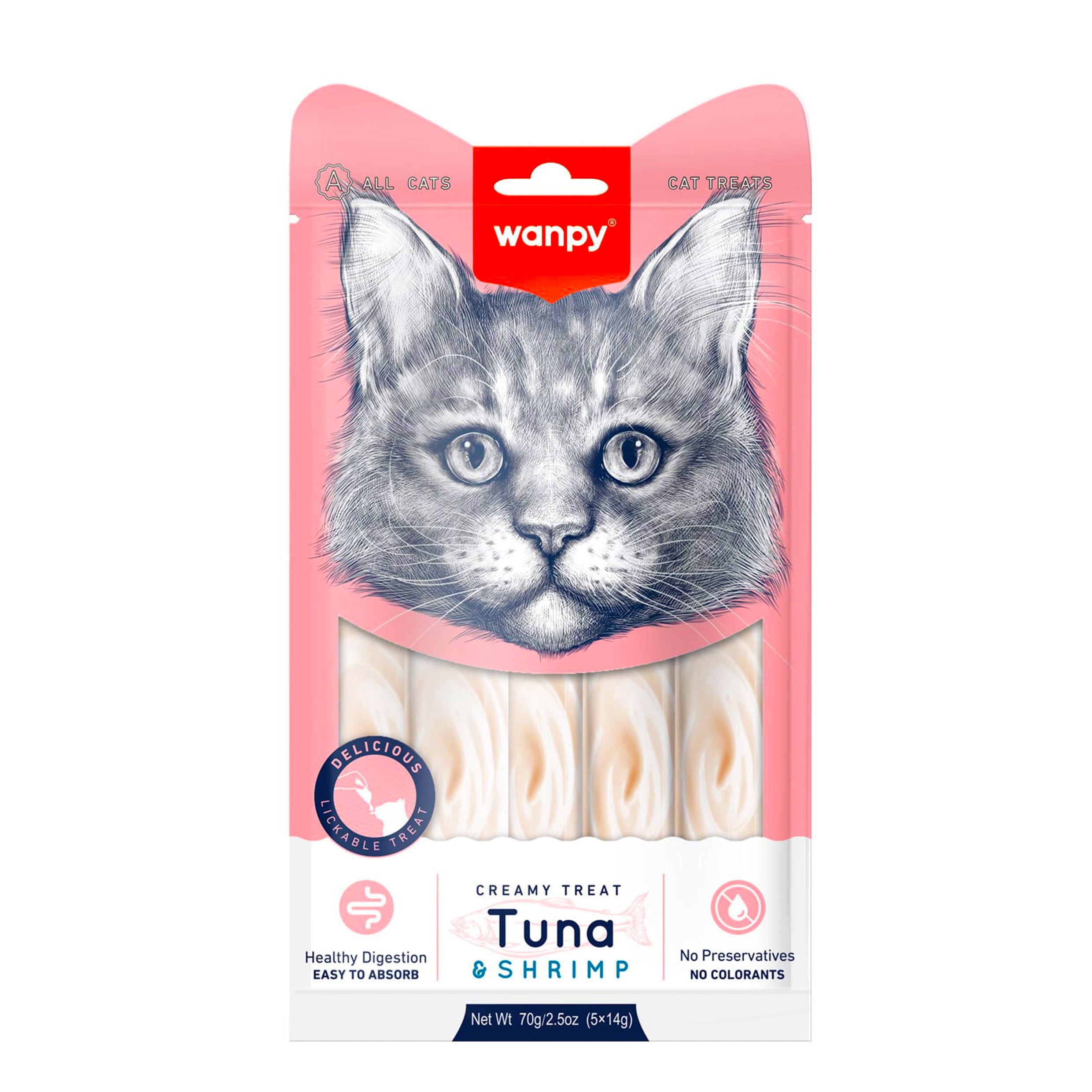 Wanpy Creamy Lickable Cat Treats – Tuna & Shrimp (14gx5)