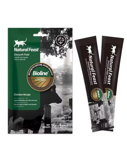 Bioline Natural Feast Smooth Pate Cat Treat Chicken Recipe 15gx5gm