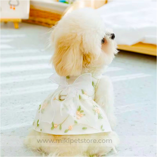 White Flower Bow Dress – Spring/Summer Outfit for Cats & Small Dogs