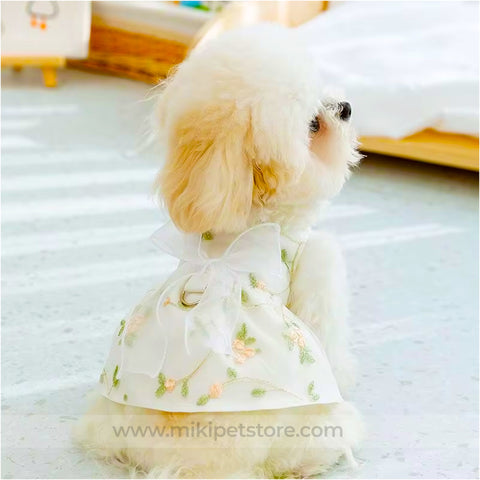 White Flower Bow Dress Spring Summer Outfit for Cats and Small Dogs