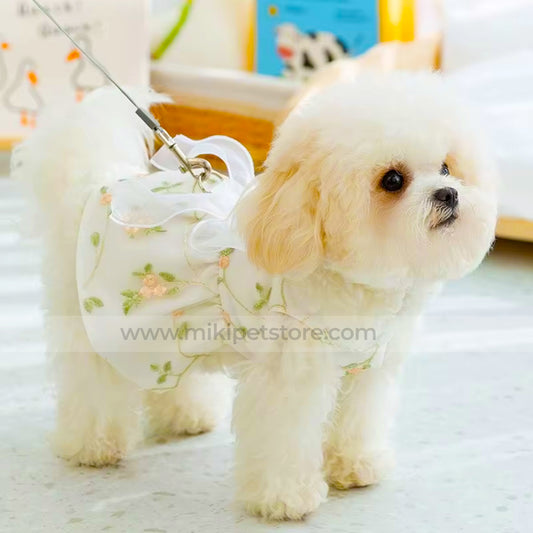 White Flower Bow Dress – Spring/Summer Outfit for Cats & Small Dogs
