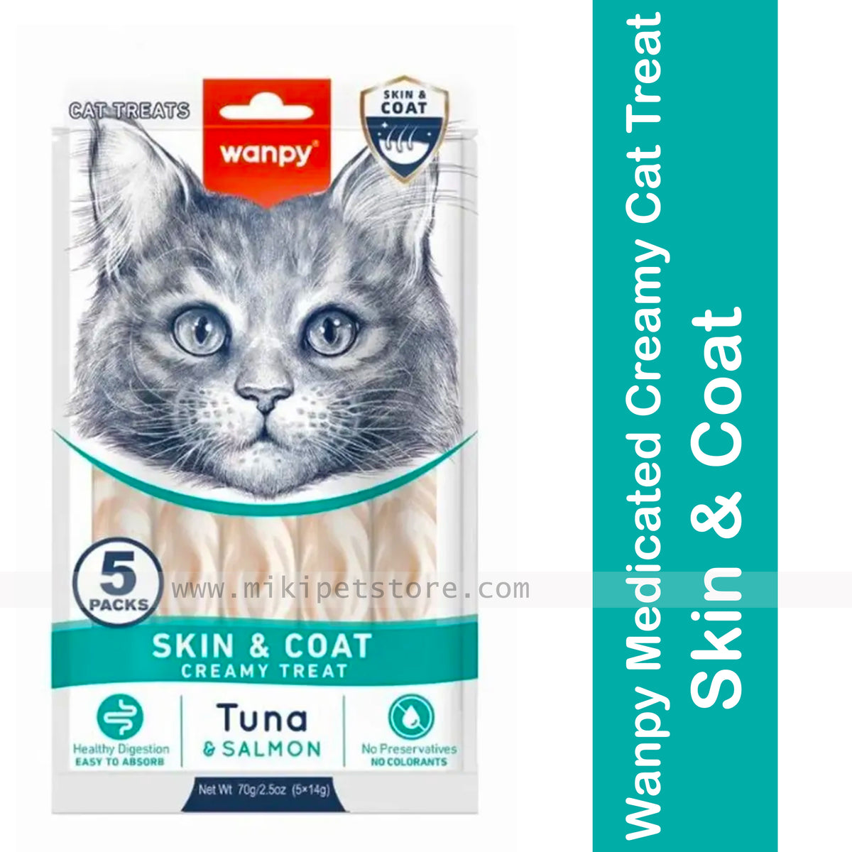 Wanpy Medicated Creamy Cat Treat – Skin & Coat (Tuna & Salmon, 70gm)