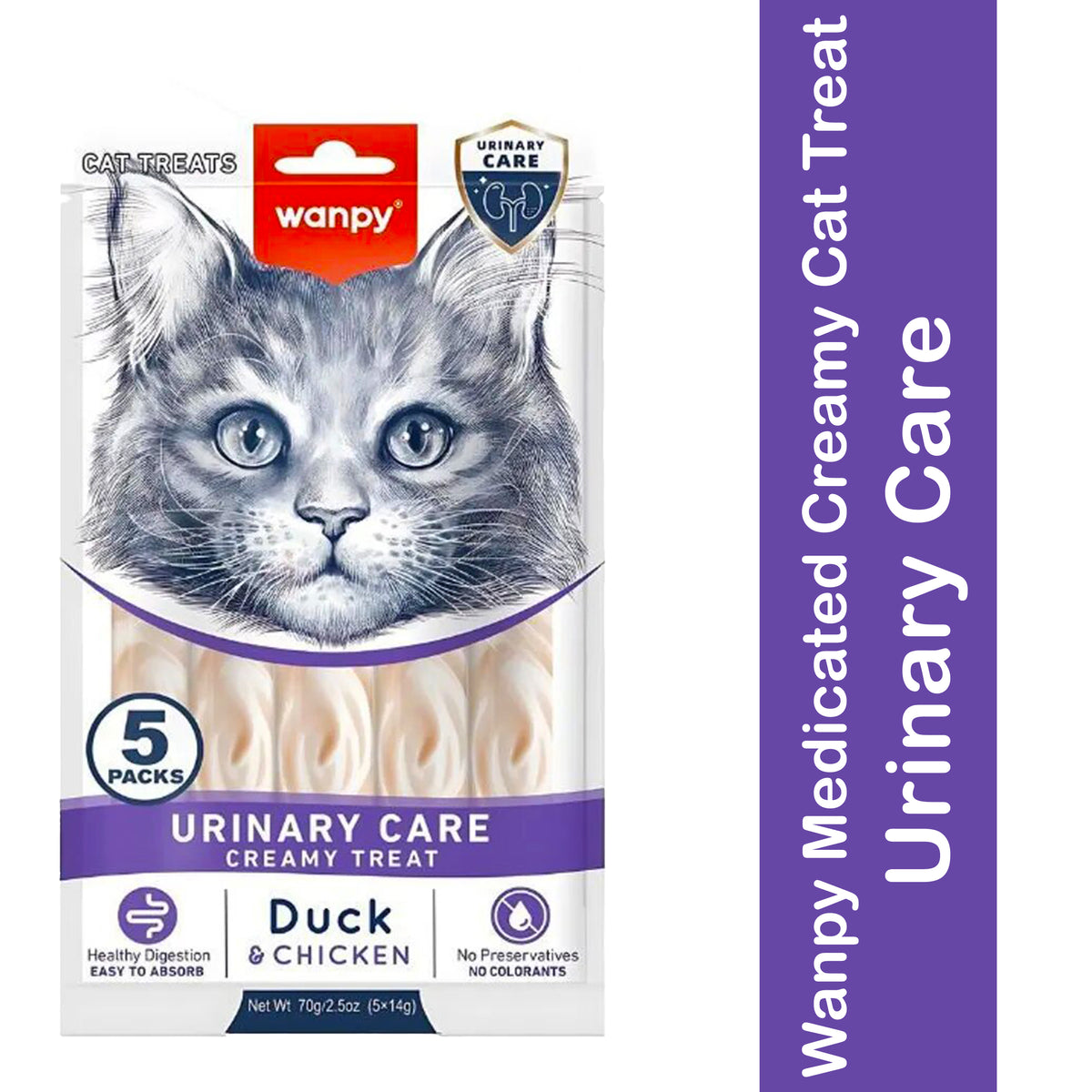 Wanpy Medicated Creamy Cat Treat Urinary Care Duck & Chicken 70gm