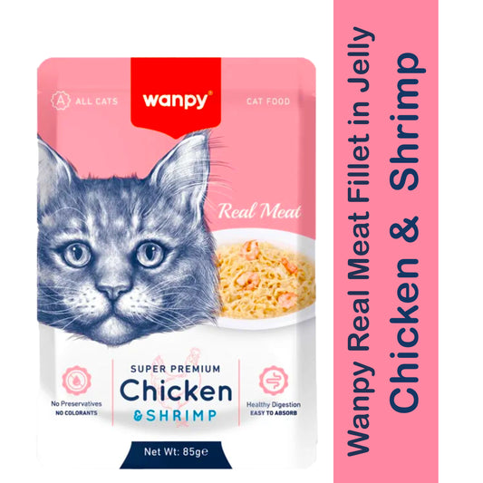 Wanpy Real Meat Fillet in Jelly Chicken & Shrimp – 85gm