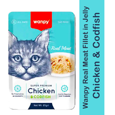 Wanpy Real Meat Fillet in Jelly Chicken & Codfish-85gm
