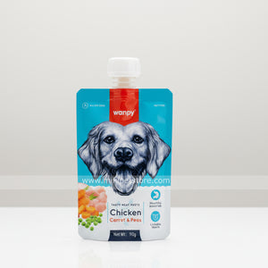 Wanpy Tasty Meat Paste Dog Pouch Chicken , Carrot & Peas 90gm