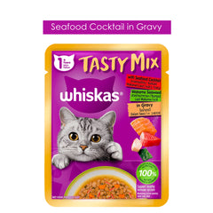 Whiskas Tasty Mix 1+Year Seafood Cocktail with Wakame Seaweed in Gravy 70g