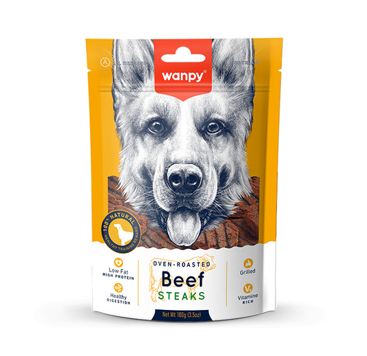 Wanpy Oven Roasted Dog Treat Beef Steaks 100gm