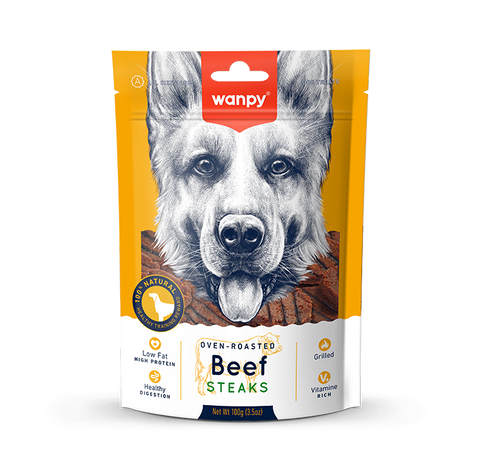 Wanpy Oven Roasted Dog Treat Beef Steaks 100gm